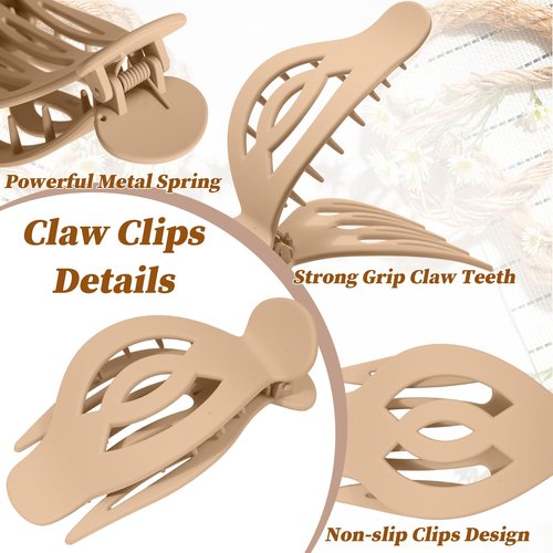 AWAYTR 6Pcs Upgrade Large Flat Hair Claw Clips for Women Girls, 5" Non-slip Duckbill Hair Clips for Long, Thick, Thin Hair, Comfortable for Driving & Lying Down (Matte (Neutral))