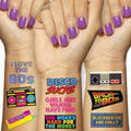 Retro 80s Theme Temporary Tattoos - 5 Sheets - Funny 1980s Party Favors, Decorations and Supplies