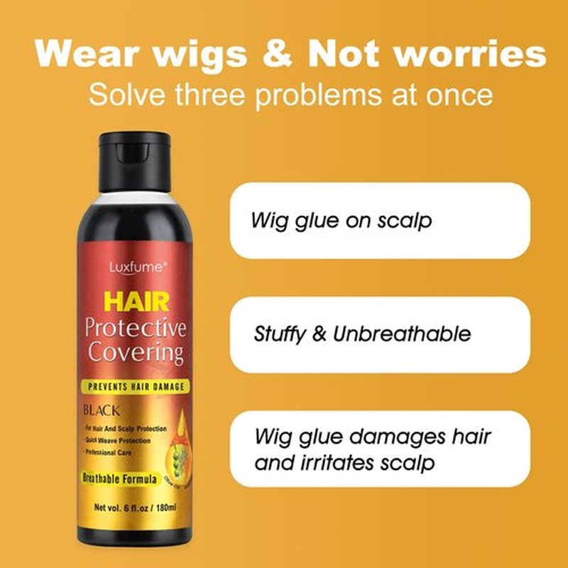 Luxfume Quick Weave Protective Shield, Weave Glue for Quick Dry, Hair Protective Liquid Cap for Hair and Scalp Protection, Easy to Apply and Comfortable (6.oz,Black)