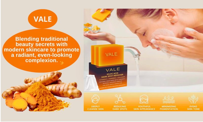 VALE Kojic Acid & Turmeric Soap Bars (3-Pack) – Natural Dark Spot Remover & Original Japanese Complex with Vitamin C, E, Collagen, Retinol, Olive Oil & Shea Butter(Citrus)