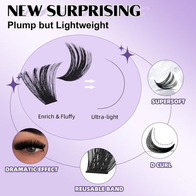B&Q Fluffy Lash Clusters Thick 200D, Volume Eyelash Clusters 10-18mm, D Curl Cluster Eyelash Extensions, Supersoft Individual Lashes Wispy Cluster Lashes Dramatic Full Look Eyelash（200D）