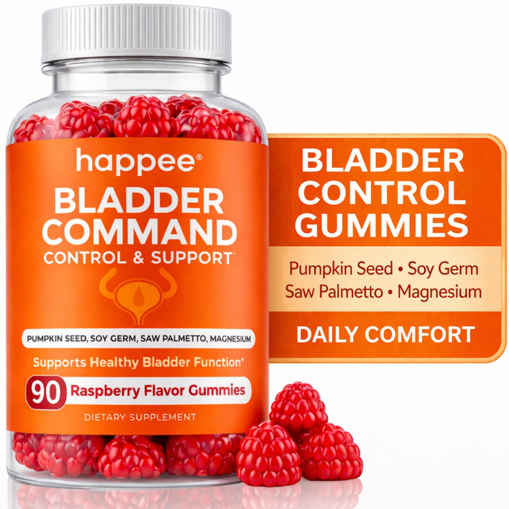 Happee Bladder Control Gummies Supplement for Women & Men – Day & Night Support - Raspberry Flavor – 90 Count