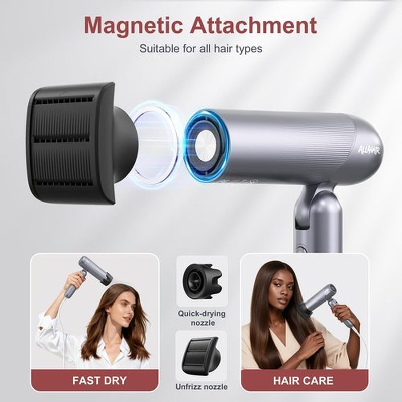 ALL4HA1R Professional Ionic Hair Dryer, 1300W High-Speed Blow Dryer Fast Drying Low Noise with 4 Heat Settings Lightweight Travel Hair Dryer with Concentrator Nozzle for Home Salon Women Men