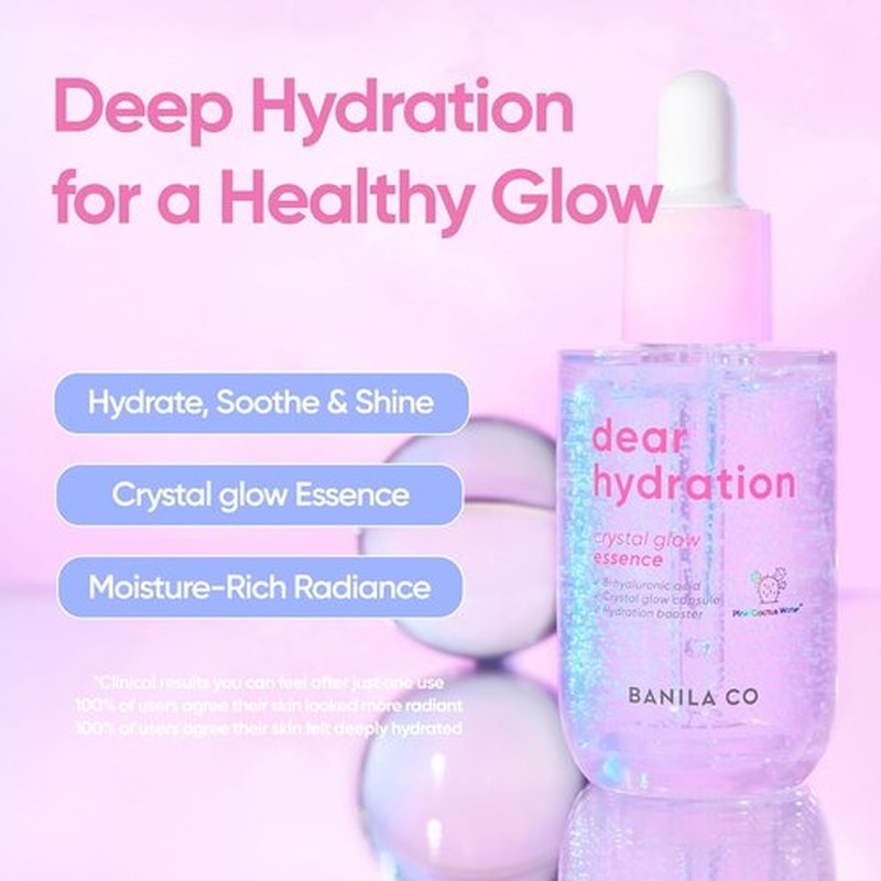 BANILA CO Dear Hydration Crystal Glow Essence - Hydrating Serum with Pink Cactus & Hyaluronic Acid (50ml)