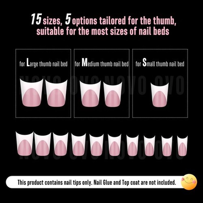 NOVO OVO Extra Thick Duck Nails Short with Moon Curve Light White French Tips BERRY PINK Full Cover for Press on Acrylic, Flare Wide French Soft Gel Fake False Nail Extension x 15 Sizes 240 pcs