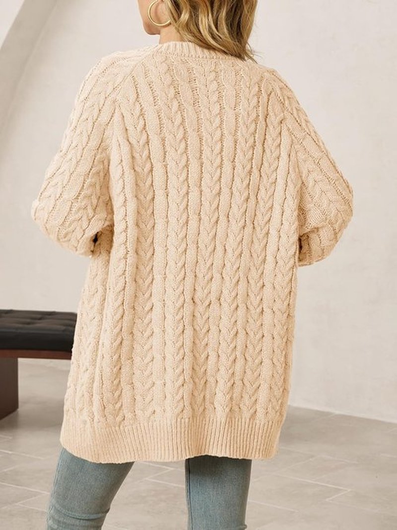 Saodimallsu Women's Cable Knit Cardigan - Oversized Chunky Button-Down with Lantern Sleeves
