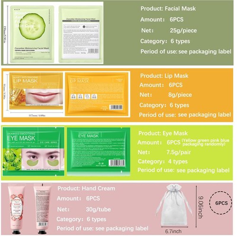 Spa Party Supplies for Women, Spa Party Favors,Facial Masks,Hand and Foot Masks,Under Eye Patches,Hand Cream, Lip mask,Hairband,Organza Bags,Spa Day Kit,Birthday Mother's Day Sleepover Party Favors