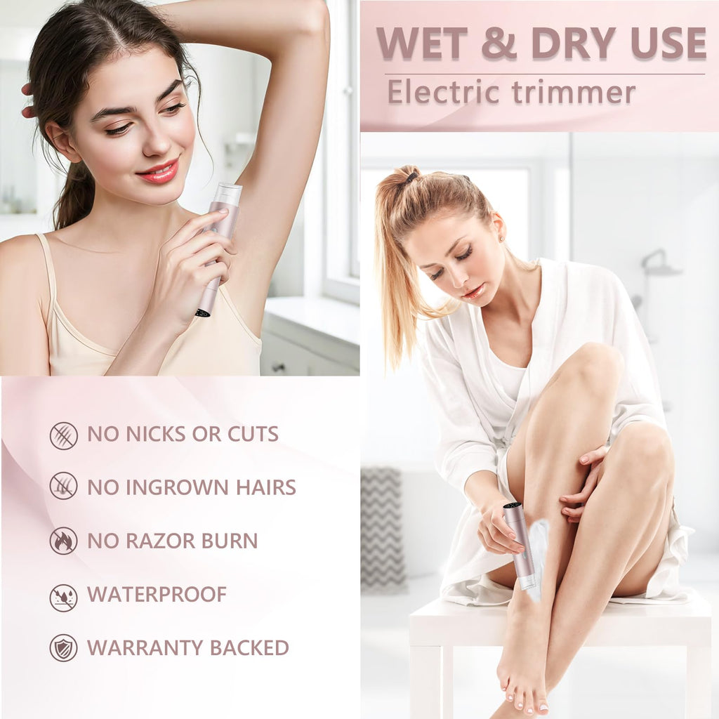 Women's Bikini Trimmers, Dual Head Cordless Body & Face Hair Electric Shaver, IPX8 Waterproof Wet & Dry Razor for Legs, Underarms & Sensitive Skin – Rose Pink