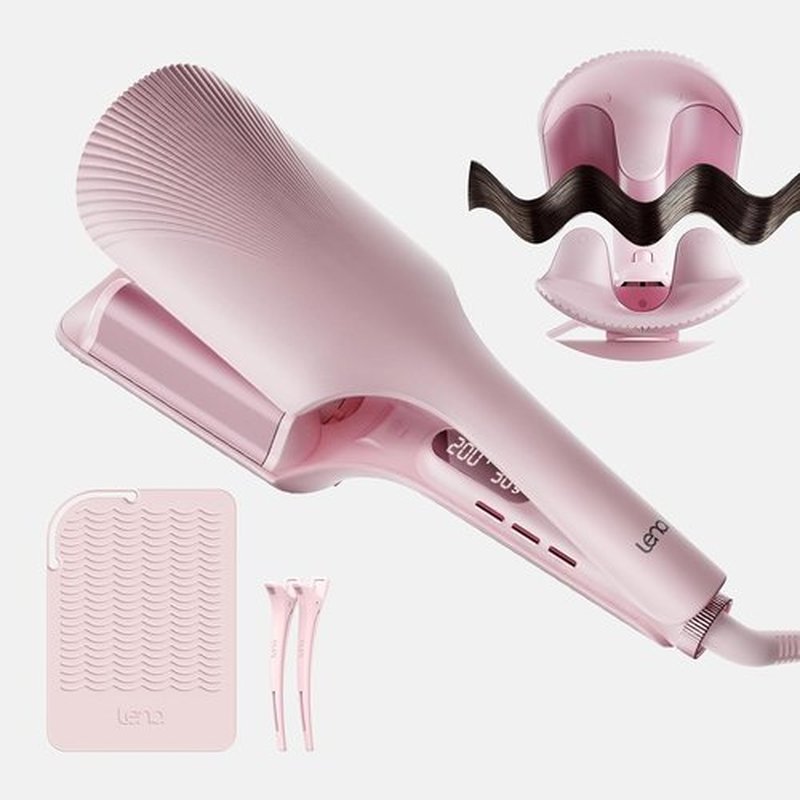 LENA S16 Hair Waver | Beach Waves Curling Iron with 3 Titanium Ceramic Barrels, Pink, 1.25 Inch