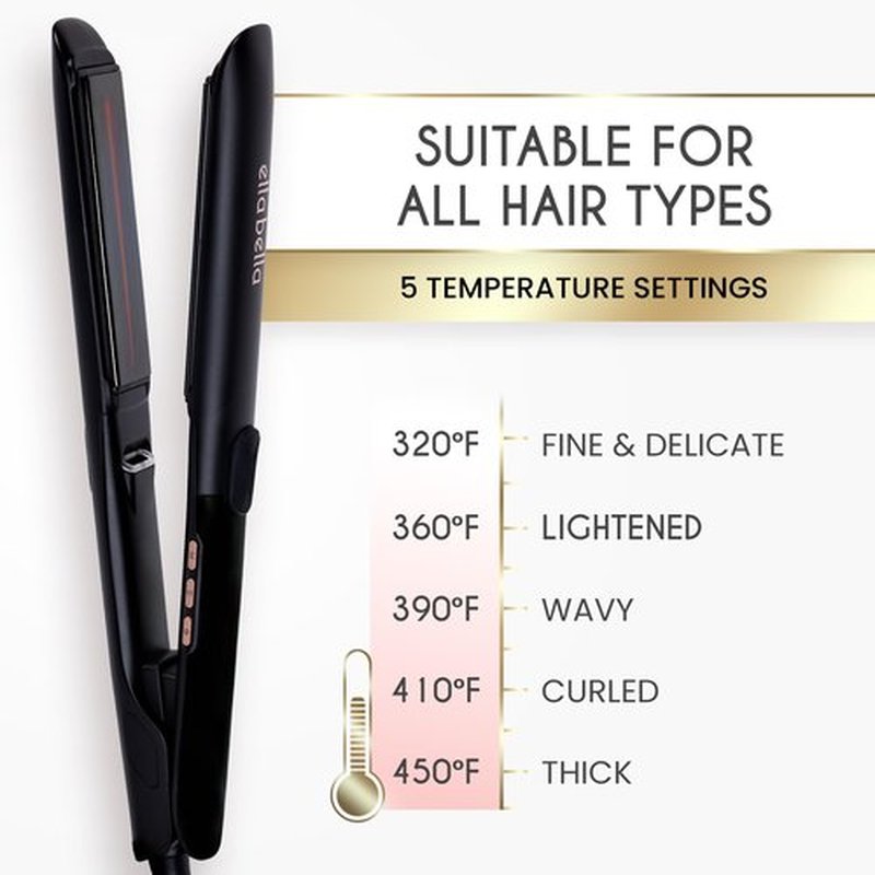 ELLA BELLA® Titanium Flat Iron Hair Straightener Slim (with Infrared) • Professional Straightening Iron • Digital Display to Accurately Control Temperature • As Featured in Good Housekeeping