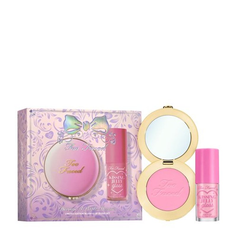 Too Faced Dream A Little Dream Blush & Lip Gloss Set - Cloud Crush Powder Blush + Kissing Jelly Lip Oil, Sheer Coverage Gift Set