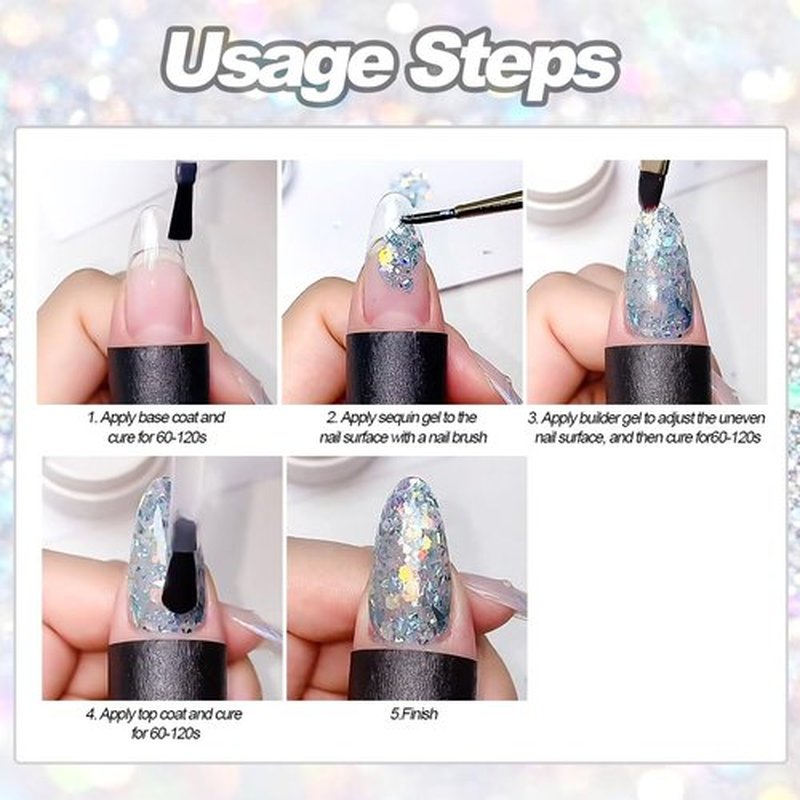 SUTOZMIWE Glitter Gel Nail Polish Set, 9 Colors Glitter Sequins Nail Gel Holographic Laser Effect Sparkle Shimmer 3D Gels Nail Polish Soak Off Curing Need Home Salon DIY Manicure Nail Art Design