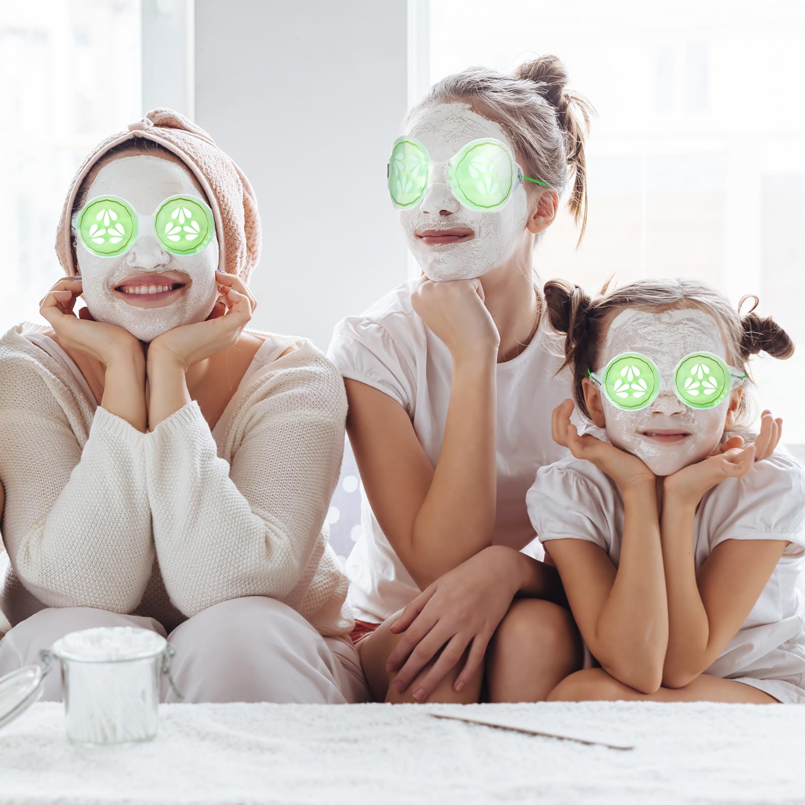 Skicuff 12 Pcs Hot and Cold Eye Pads Gel Eye Masks Reusable Relief Migraine Puffiness Relax Spa Party Favors Sleepover Slumber Party Supplies (Cucumber)
