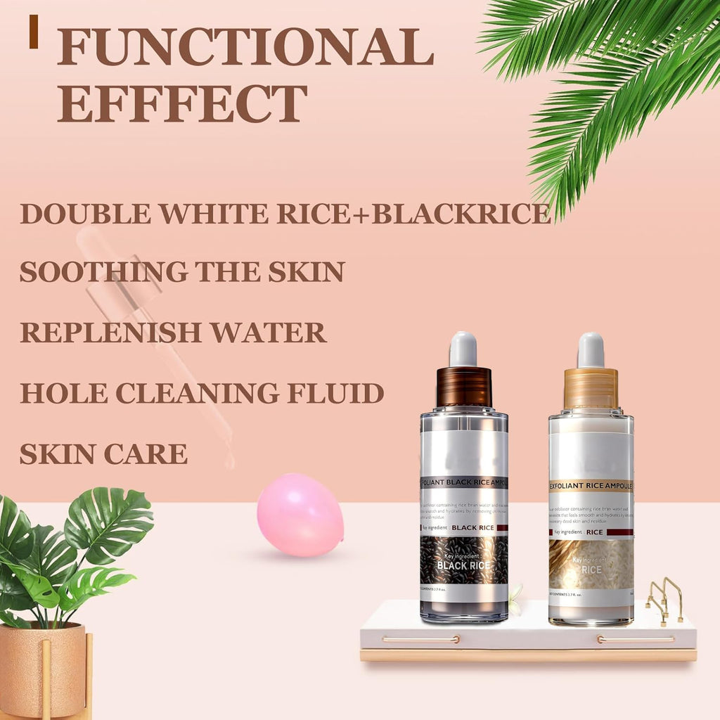 Rice Peel Shot Glow Rice Ampoule Duo | Pore Minimizing Gentle Peel & Deep Hydration |Black Rice Exfoliant for All Skin | 6.76 Fl Oz 2Pcs