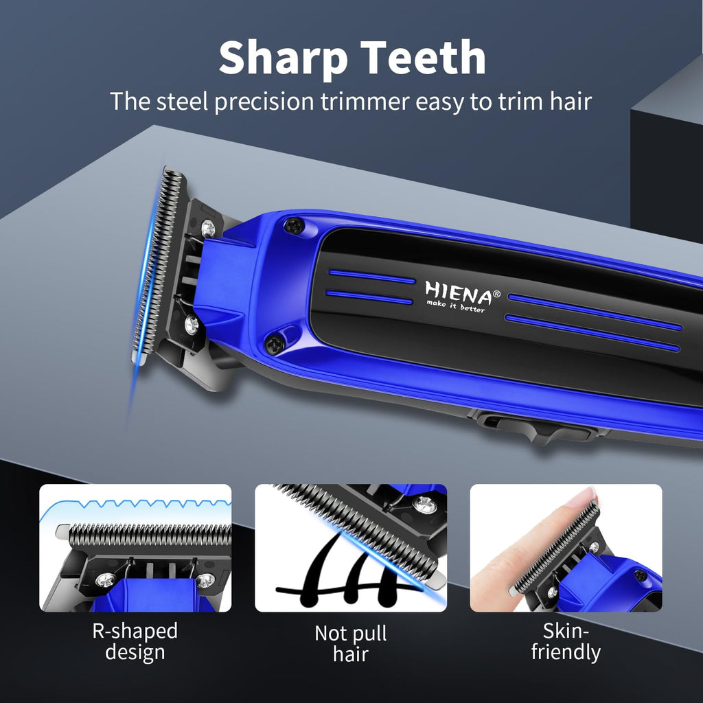 HIENA PRO Professional Electric Hair Trimmer for Men, Cordless Clipper Barber Haircut Tool with USB, Rechargeable T-Blade Precision Beard Trimmer, Perfect Gifts for Men(Blue)