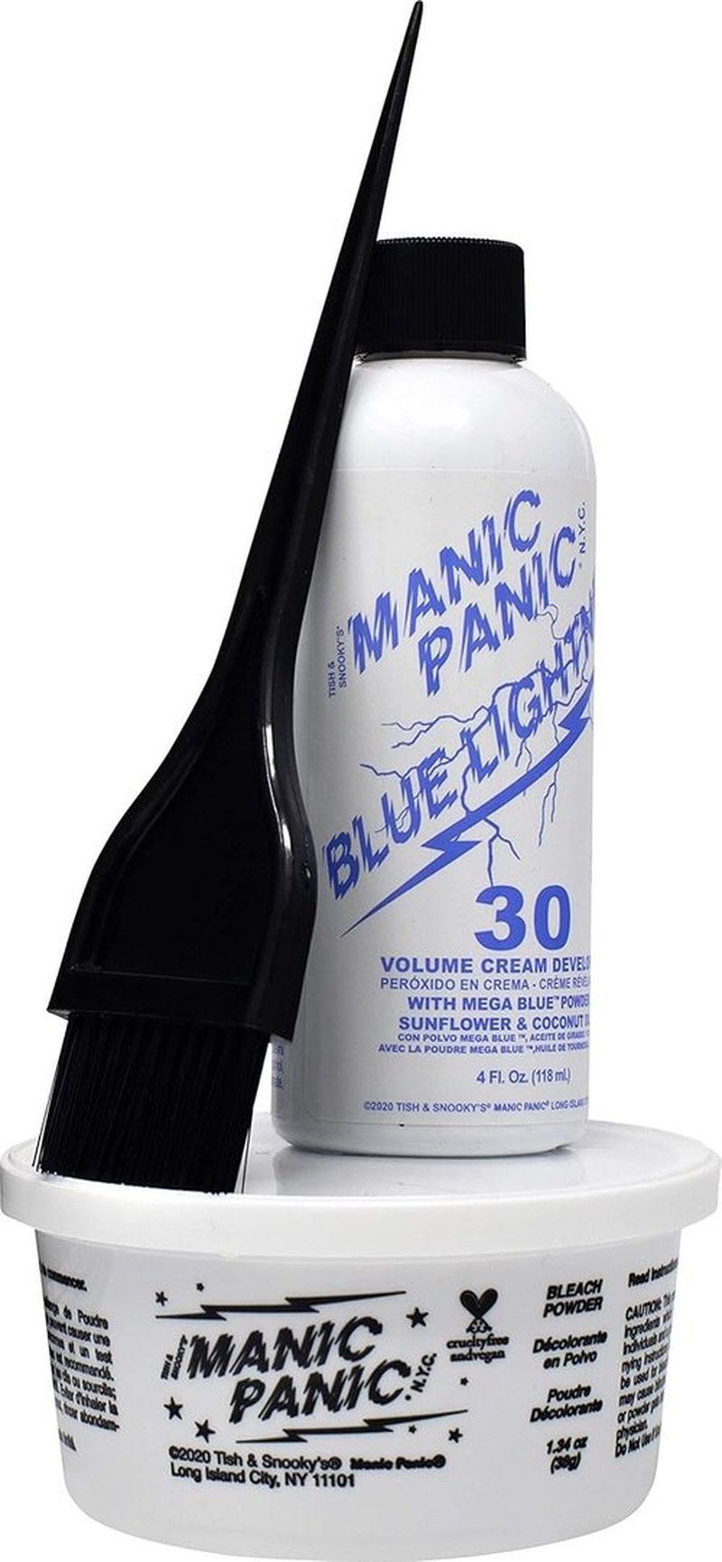 MANIC PANIC Blue Lightning Hair Bleach Kit - 30 Volume Developer & Bleach Powder for Up to 5 Levels Lift - Vegan & Cruelty-Free
