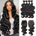 DDODLA Body Wave Bundles with Closure Human Hair 18 20 22 24 + 16 Inch Brazilian Human Hair 3 Bundles with 4x4 HD Lace Closure Part 12A Grade 100% Unprocessed Virgin Hair