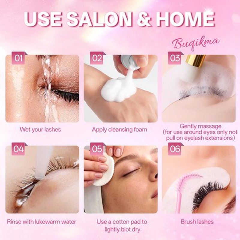 Buqikma Lash Shampoo Kit - Lash Cleaning for Eyelash Extension, 60Ml/2.11fl.Oz Eyelash with Lash Shampoo Brushes Gentle Lash Extension Cleanser for Professional Salon Use and Home Use (2 Pcs)