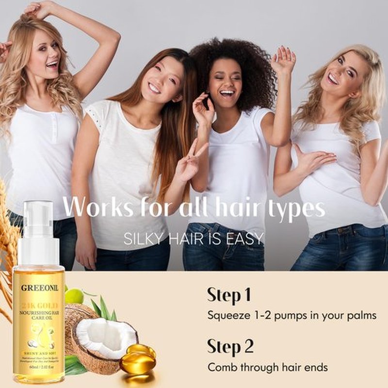 GREEONIL Olive Oil Serum for Frizz Control, Hair Repair Serum,24K Gold Argan Oil Coconut Oil Olive Oil and Vitamin E for Split Ends Hair Treatment, Add Shine, 3 Pack