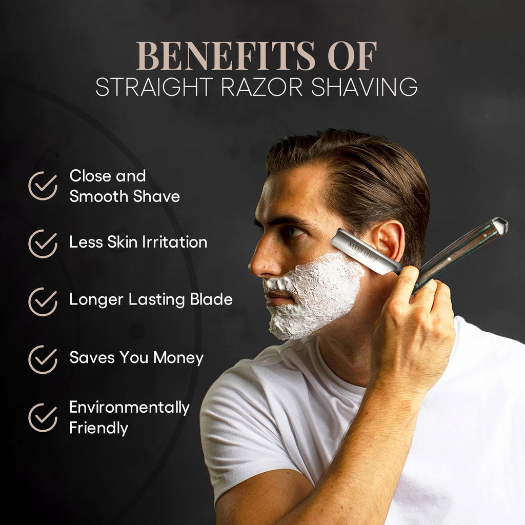 Naked Armor Safir Straight Razor for Men — Shave Ready 7/8" Barber's Notch Japanese Stainless Steel Straight Edge Razor, Sandalwood Scale, Beard Shaping, Leather Case & Gift Box Included