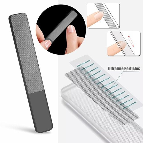 Dr.nail 5Pcs Glass Nail Files- Crystal Fingernail Files with Case, Nano Glass Nail Shiner Polishers for Natural Nails- Festive Nail Care Gift Set for Women Girl Wife Beauty Lovers Home Salon Manicure