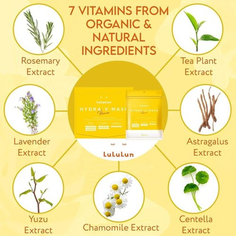 Lululun Vitamin C Face Mask - Hydrating Sheet Mask with 7 Herbs & Vitamins for Clear Skin | 28 Pack