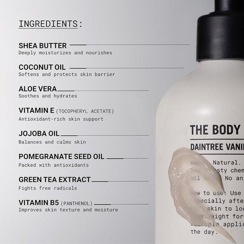 Daintree Vanilla Body Lotion - Deep Hydration with Organic Shea & Aloe | Fast-Absorbing Vegan Moisturizer