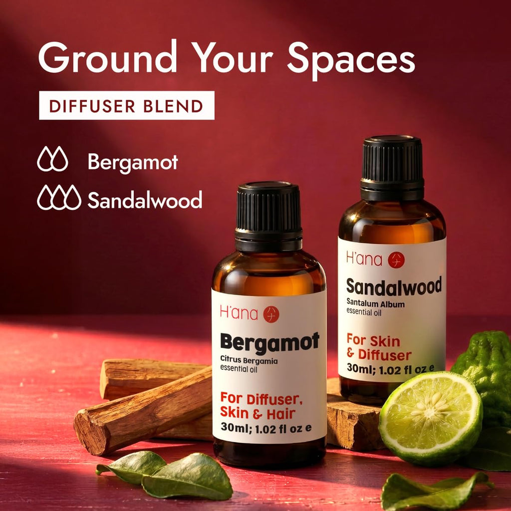 H'ana Bergamot Oil - 1.02 Fl Oz Bergamot Essential Oil for Hair, Skin, Diffuser, Aromatherapy & DIY