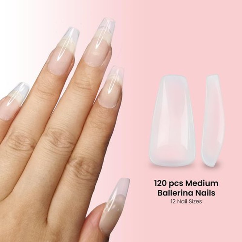 Allkem Soft Gel Nail Extensions Kit - Complete DIY Nail Set with UV Lamp, Short Almond & Medium Ballerina Gel Tips, Nail Files, Adhesive & Dotting Tool - Perfect Manicure at Home