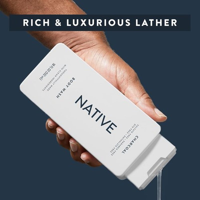 Native Body Wash - Naturally Derived Ingredients | Sulfate, Dye & Paraben Free | Charcoal, 18 oz for Soft, Hydrated Skin