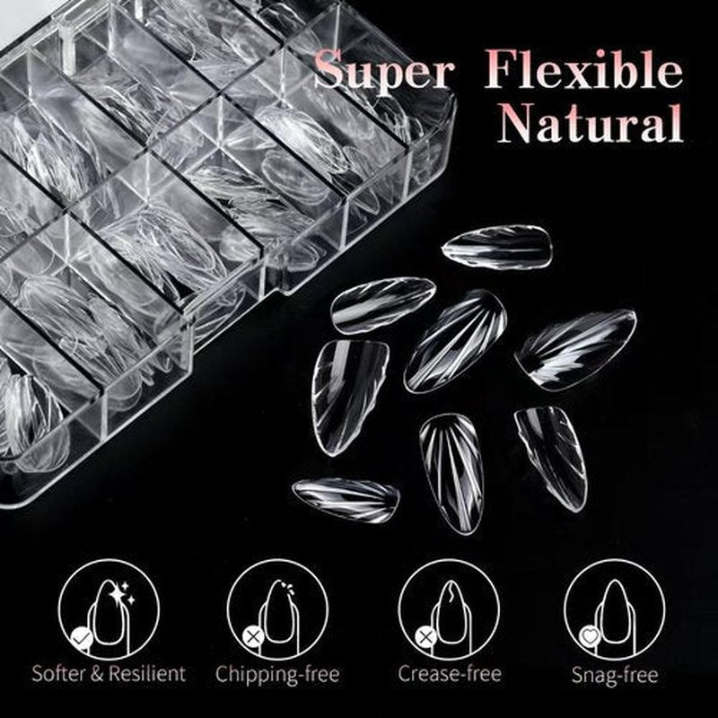 Shell Fake Nail Tips Pre-Shaped Almond Medium Soft Gel Nail Tips 12 Sizes Full Cover Clear Acrylic Press on False Nails Extension Tips for Woman DIY 120PCS