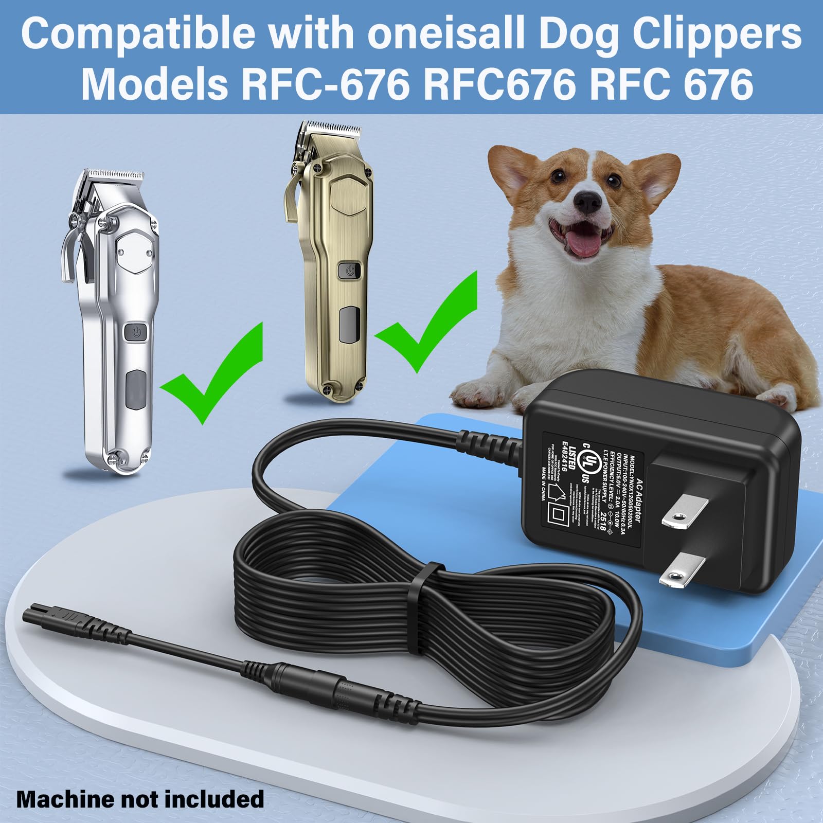 HIENADTOR Dog Clipper Charger Power Cord for oneisall Low Noise Dog Clippers Model RFC-676 RFC676 RFC 676 Power Supply AC DC Adapter for oneisall Rechargeable Stainless Pet Shaver Charging Plug Cable