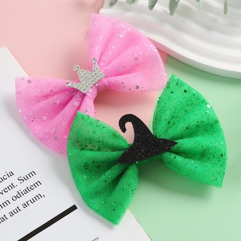 2 PCS Pink Green Hair Bow Clips for Women Girls Princess Witch Hair Accessories
