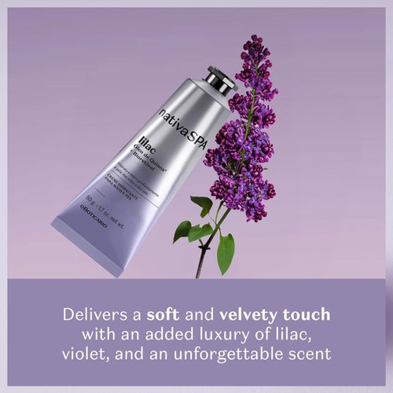 Nativa SPA by O Boticário, Lilac Hand Cream, Hydrating Quinoa Oil & BioRetinol Lotion with the Essence of Lilac Flowers, 1.7 Ounce