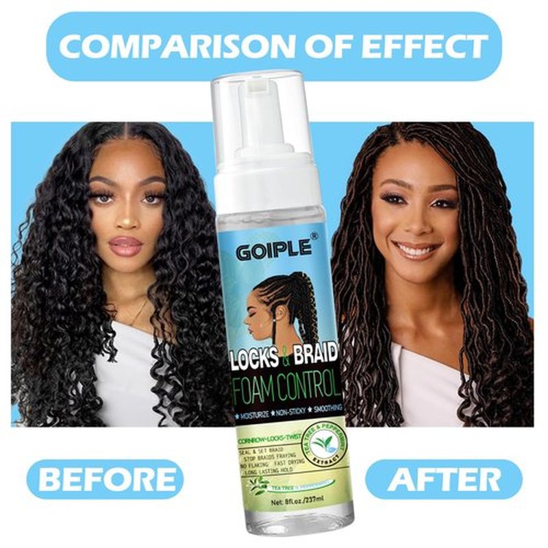 8 fl oz Braid Foam Control Mousse Braiding Hair Mousse for Braids Twist, Locs, No Flake Extra Hold High Shine Style & Moisturizes, Nourishes, Lightweight, Smooth, No Greasy Tea Tree