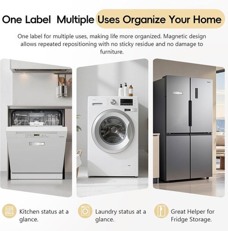 Skiennix Dishwasher Magnet Clean Dirty Sign - Stainless Steel Brushed Silver Indicator for Home Kitchen