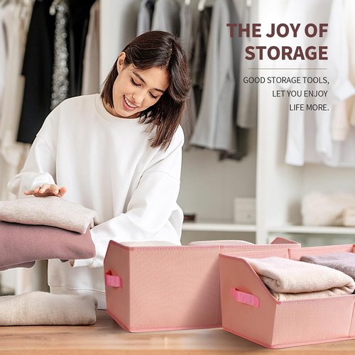 Homsorout Decorative Storage Baskets - Trapezoid Closet Bins with Handles, 10-Pack, Pink