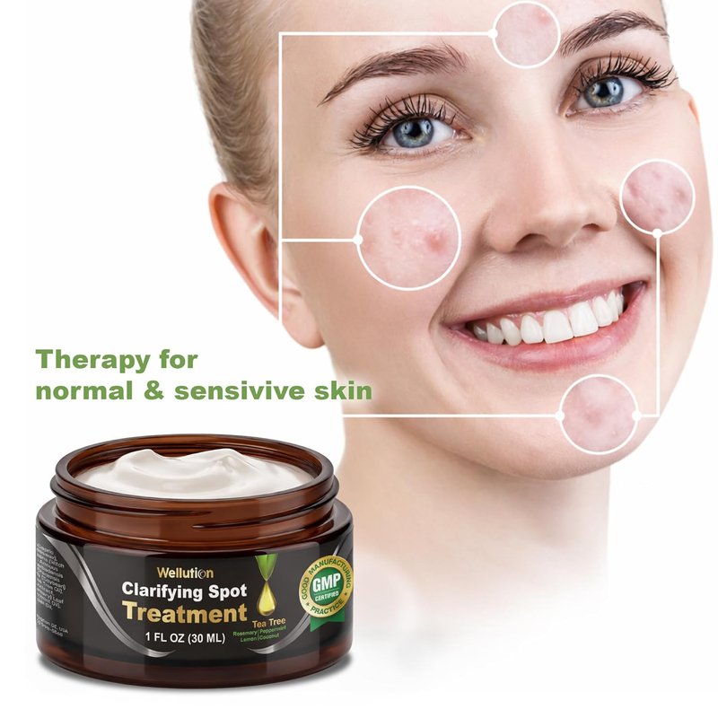 WELLUTION Cystic Acne Spot Treatment - Fast-Acting Tea Tree Acne Cream for Pimples & Blemishes - 1oz
