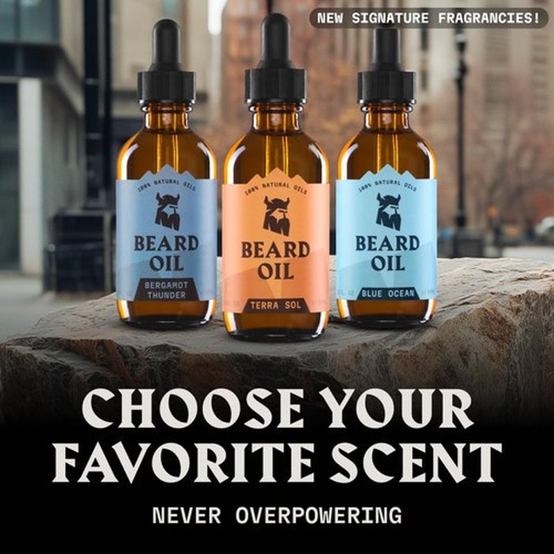 Striking Viking Beard Oil - Natural Conditioner with Almond, Tea Tree & Argan Oils for Growth | 2 Fl Oz, Bergamot Thunder