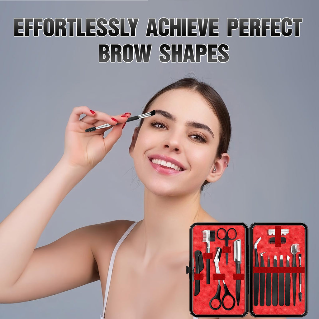 Eyebrow Kit for Men, 17 in 1 Tweezers for Women Facial Hair, Hair Scissors with comb, Eyebrow Trimmer, Brow Brushes, Hair Tools Travel Bag, Professional Grooming Tweezer for Men