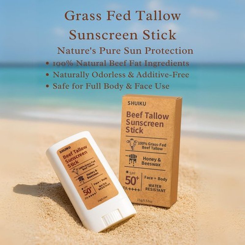 Beef Tallow Sunscreen Organic Stick SPF 50 – Tallow-Based Mineral Sunscreen with Honey & Beeswax for Face & Body, Water-Resistant Natural Sunblock, 0.53 oz