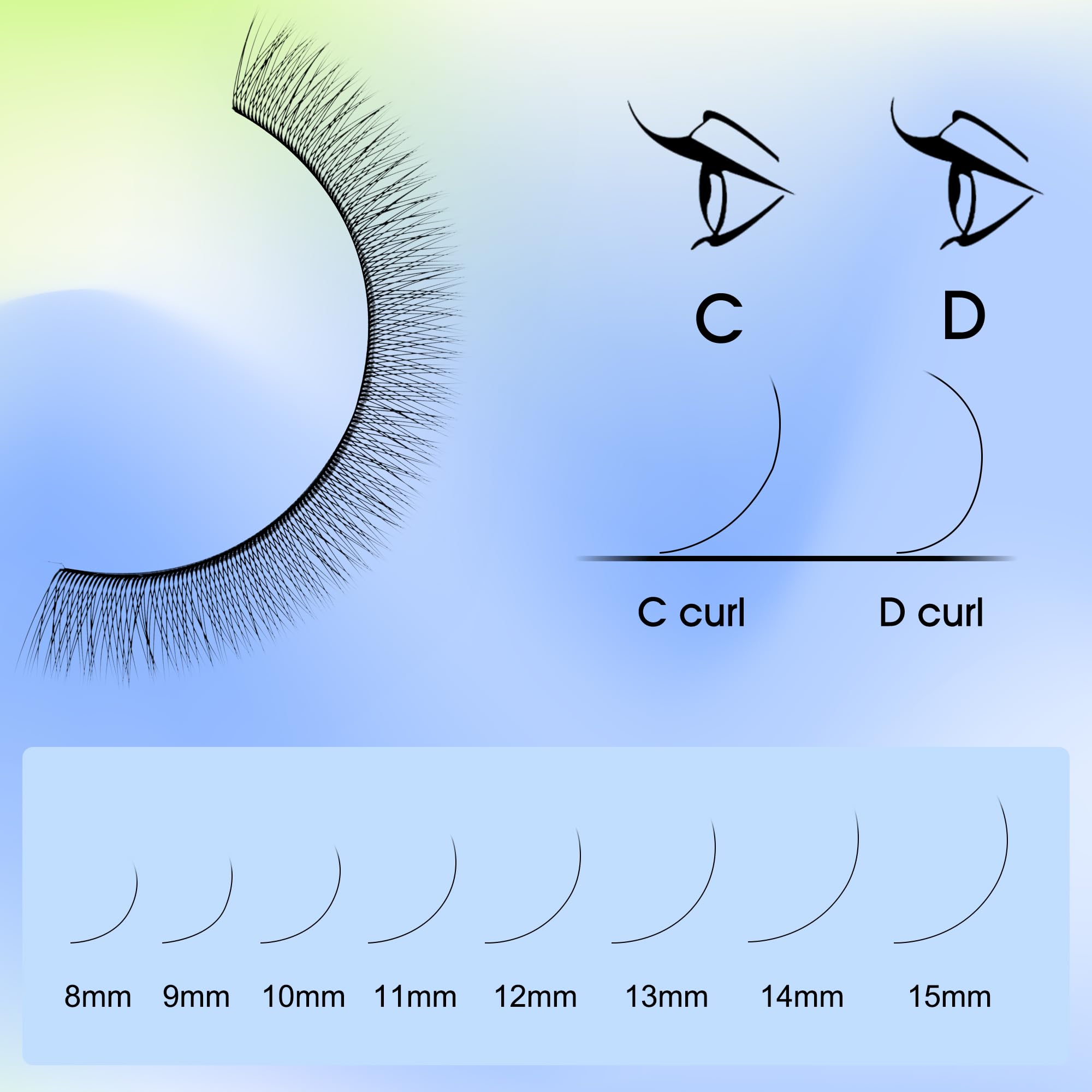Natuhana 2D Y Shape Lash Extensions Easy Fan Russian Volume Y Eyelash C/D/L/LU Curl 0.07mm Natural Y Shaped 12 Rows Premade Eye Lashes Supply(Black,0.07C,8-14mm)