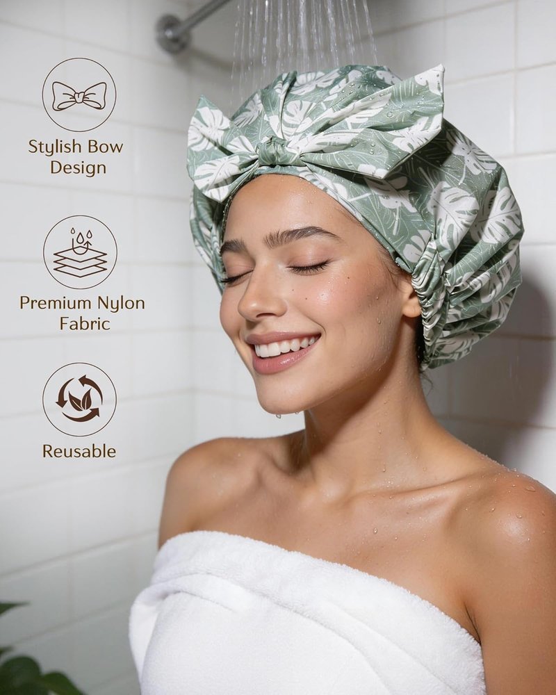 Yanibest Reusable Waterproof Shower Cap - Adjustable Non-Slip Design for Long Hair | Green