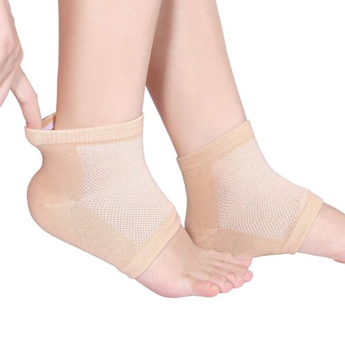 Bememo 4 Pairs of Moisturizing Soft Gel Heel Socks Breathable Open Toe Socks for Dry Cracked Skin Hydrating Day and Night Care Skin