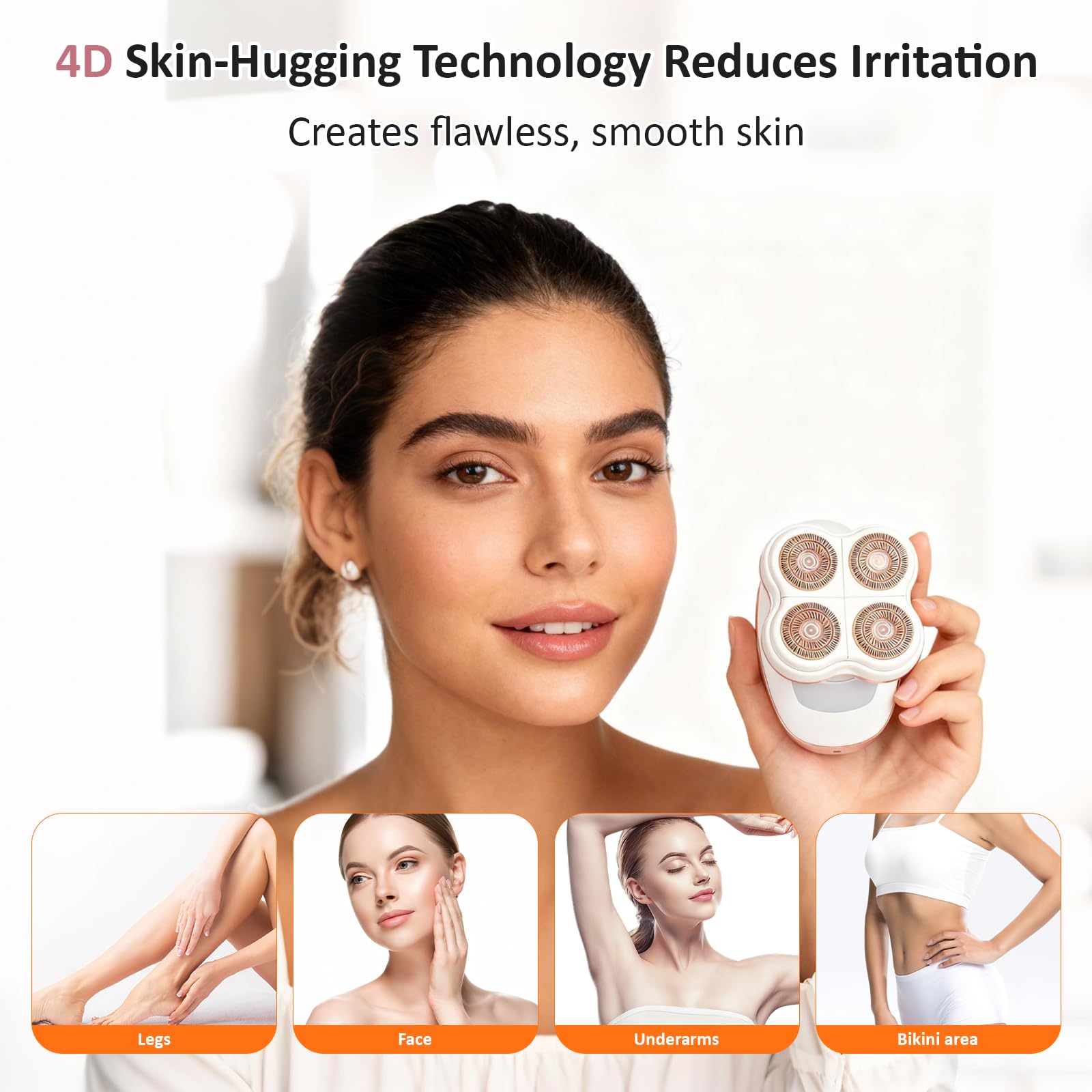 Petyoung Electric Razor for Women, Wet and Dry, Painless and Cordless Lady Shaver, Waterproof Shaver for Face Body Lips Leg Bikini, 4 Floating Heads Rechargeable Body Hair Remover with LED Light