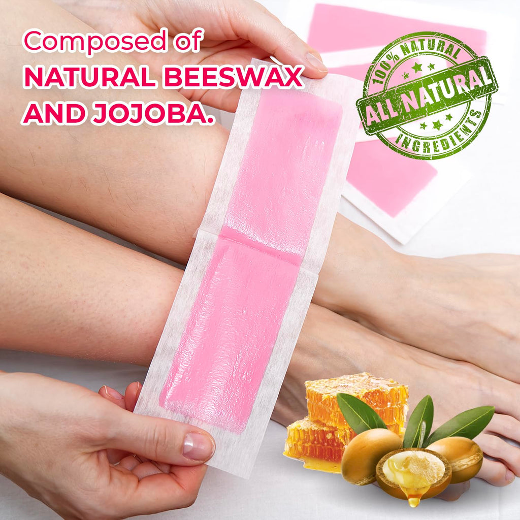 Wax Strips: 64 Waxing Strips - Hair Removal Wax - Brazilian Waxing - Waxing Kit for Women - Body Legs Arms Chest Back Bikini - Wax Kit At Home for Hair Removal - 4 Calming Oil Wipes - 2 sizes