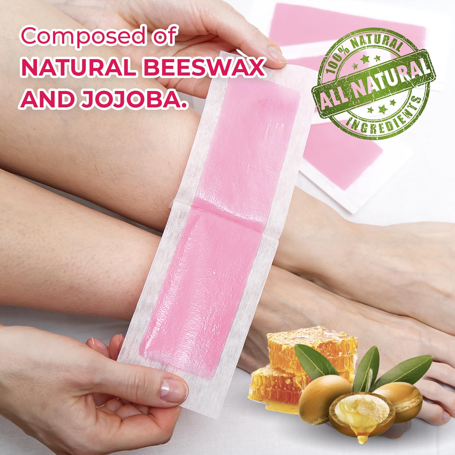 Wax Strips: 64 Waxing Strips - Hair Removal Wax - Brazilian Waxing - Waxing Kit for Women - Body Legs Arms Chest Back Bikini - Wax Kit At Home for Hair Removal - 4 Calming Oil Wipes - 2 sizes