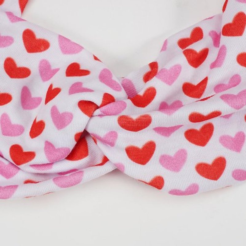 6 Piece Valentine's Day Headbands, Black Red Pink Wide Turban Head Wraps, Stretchy Non Slip Hair Bands with Love Lip Heart XOXO Pattern for Women
