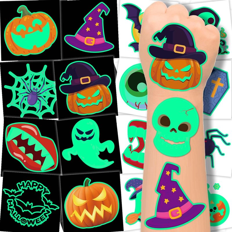winthrop 240 Pcs Luminous Halloween Temporary Tattoos for Kids, Individually Wrapped Glow In the Dark Waterproof Safety Tattoos,Trick or Treat, Best Choice for Halloween Candy Bag, 60 Designs