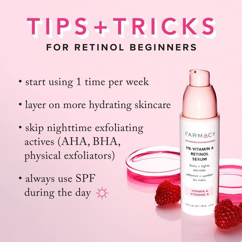 Farmacy Retinol Serum for Face - 1% Vitamin A Anti Aging - Resurfacing Wrinkle Formulated with Encapsulated Retinol + Ceramide NP to Prevent Moisture Loss + Replenish Skin Barrier (30ml)